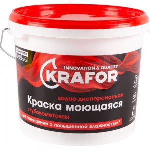 Интерьерная краска Krafor водно-дисперсная моющаяся глубокоматовая 6.5 кг 26954