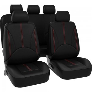 Чехлы для автомобильных сидений KRAFT ELITE универсальные, экокожа, черные/красная строчка KT 835631