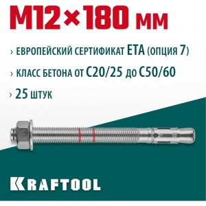 Анкер клиновой (М12x180; 25 шт.) Kraftool 302184-12-180