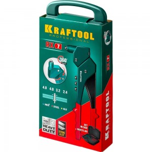 Поворотный заклепочник Kraftool 360°, RX-7 2.4-4.8 мм - алюминий и сталь, 2.4-4.0 - нерж.сталь, в боксе, с набором заклепок 31176-H6_z01
