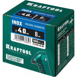 Заклепки нержавеющие Inox (1000 шт; 4х8 мм) Kraftool 311705-40-08