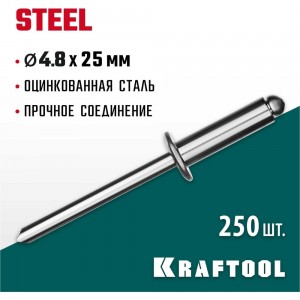 Заклепки стальные Steel (250 шт; 4.8х25 мм) Kraftool 311703-48-25
