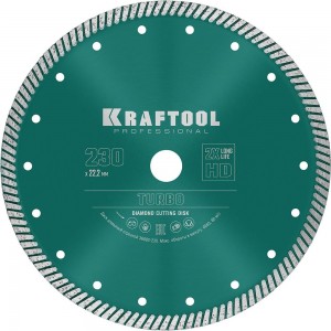 Диск алмазный отрезной турбо по бетону и кирпичу KRAFTOOL Turbo 230х22 мм 36682-230