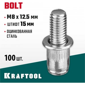Винтовые стальные заклепки KRAFTOOL Bolt М8х12.5 мм, штифт 15 мм, 100 шт. 311709-08-15