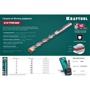 Набор сверл по бетону KRAFTOOL Extreme 5 шт, 4-5-6-8-10 мм 29166-H5