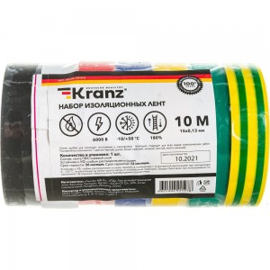 Набор изоленты KRANZ 7 цветов по 10 м х 15 мм, 0.13 мм KR-09-2010-E