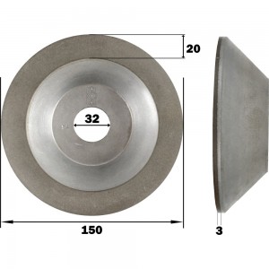 Круг алмазный шлифовальный 12А2-45 (150х20х3х32 мм; 100/80) КристАл Лтд 34615