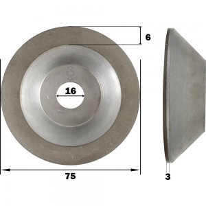 Круг алмазный шлифовальный 12А2-45 (75х6х3x16 мм; 100/80) КристАл Лтд 33715
