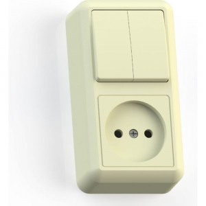 Комбинированный блок Кунцево-Электро ОПТИМА открытой установки, 2 клавиши, выключатель+розетка БКВР-404 с/к 8084