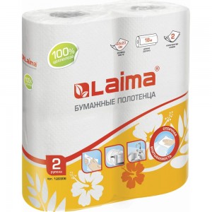 Бумажные полотенца ЛАЙМА белые, 2 слоя, 2 рулона, 22х23см 126906