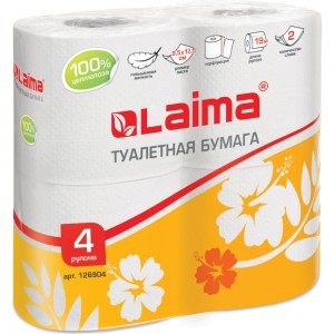 Туалетная бумага ЛАЙМА белая, 2 слоя, 4 рулона 126904