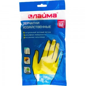 Хозяйственные латексные перчатки ЛАЙМА Стандарт, с х/б напылением, размер М 600353