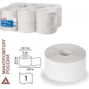 Туалетная бумага ЛАЙМА Система T2, 1-слойная, 12 рулонов по 200 метров, цвет натуральный 111334