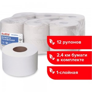 Туалетная бумага ЛАЙМА Система T2, 1-слойная, 12 рулонов по 200 метров, цвет натуральный 111334