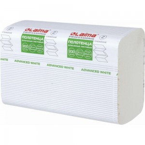 Бумажные полотенца ЛАЙМА H2 ADVANCED WHITE 200 шт, 2 слоя, белые, 240х215 мм, 20 пачек, Z-сложение 111338
