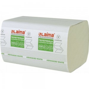 Бумажные полотенца ЛАЙМА H3 ADVANCED WHITE 200 шт, 2 слоя, белые, 230х205 мм, 15 пачек, V-сложение 111341