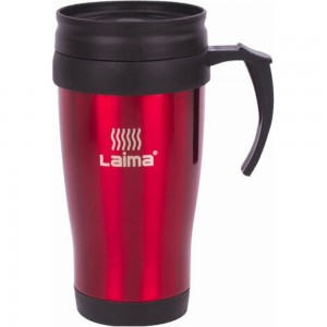 Термокружка ЛАЙМА LAIMA, 400 мл, нержавеющая сталь, пластиковая ручка, красная 605127