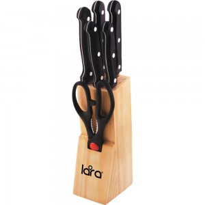 Набор ножей Lara 7 предметов: деревянная подставка + 5 ножей + ножницы LR05-53