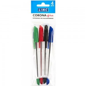 Набор шариковых ручек Linc CORONA PLUS 0,7 мм, 4 цвета, ассорти 3002N/4