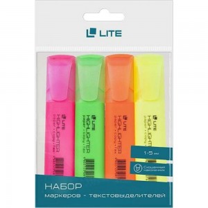 Набор маркеров-текстовыделителей LITE 1-4 мм 4 цвета, ассорти, скошенный FML01-4