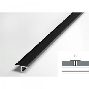 Порог одноуровневый алюминиевый Лука 20 мм, 2,7 м, декоративный, Чёрный УТ000038604