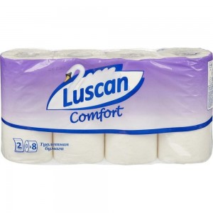 Туалетная бумага Luscan Comfort 2 слоя, белая, 8 рулонов 396250
