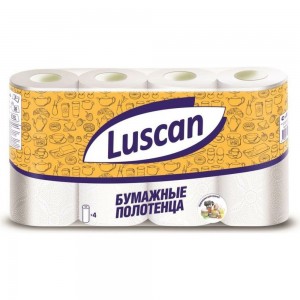 Бумажные полотенца Luscan 2-слойные, белые, 4 рулона по 12.5 метров 317396