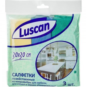 Хозяйственные салфетки Luscan микрофибра 30x30 см 200 гкв.м 3 штуки в упаковке 1604413
