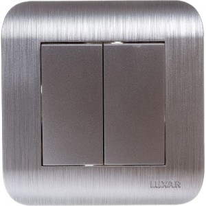 Выключатель LUXAR Deco с/у 2 клавиши, серебро с рифленой рамкой, 250В 10А 4606400620235