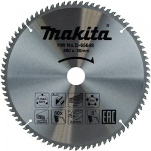 Диск пильный универсальный для алюминия/дерева/пластика 260x30 мм, 80T Makita D-65648
