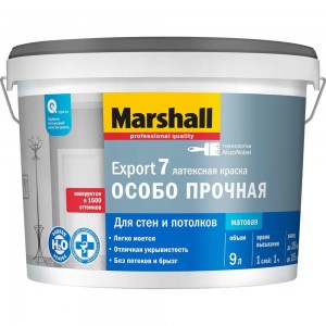 Краска MARSHALL EXPORT 7 матовая для внутренних работ, моющаяся, Баз BW 9л 5248848