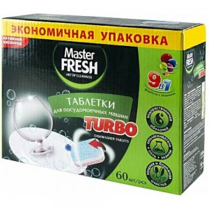 Таблетки для посудомоечной машины MASTER FRESH Turbo 9-В-1 60 шт 219583