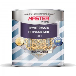 Грунт-эмаль по ржавчине MASTER PRIME 3 в 1 молотковая черный, 2 л 430 4300005356