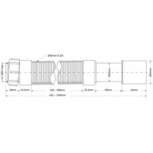 Гофрированная труба McAlpine раздвижная, L290-500 х 50 мм, вход 1 1/2