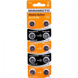 Часовая батарейка Minamoto AG13 LR44, 10 card 55013