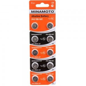 Часовая батарейка Minamoto AG12 LR43, 10 card 55012