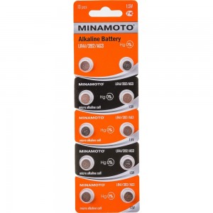Часовая батарейка Minamoto AG3 LR41, 10 card 55003