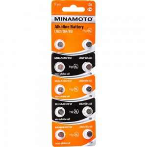 Часовая батарейка Minamoto AG1 LR621, 10 card 55001