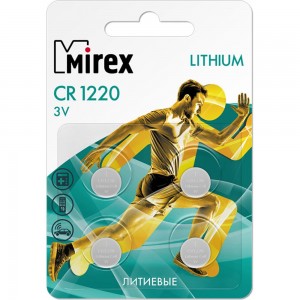 Батарея Mirex, литиевая CR1220 3V 4 шт ecopack 23702-CR1220-E4