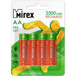 Аккумулятор Mirex, Ni-MH HR6 / AA 2500mAh 1,2V 4 шт ecopack 23702-HR6-25-E4