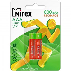 Аккумулятор Mirex, Ni-MH HR03 / AAA 800mAh 1,2V 2 шт ecopack 23702-HR03-08-E2
