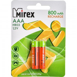 Аккумулятор Mirex, Ni-MH HR03 / AAA 800mAh 1,2V 2 шт ecopack 23702-HR03-08-E2