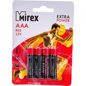 Батарея Mirex, солевая R03 / AAA 1,5V 4 шт ecopack 23702-ER03-E4