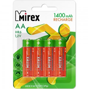 Аккумулятор Mirex, Ni-MH HR6 / AA 1400mAh 1,2V 4 шт ecopack 23702-HR6-14-E4