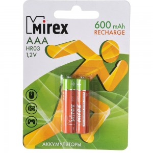 Аккумулятор Mirex, Ni-MH HR03 / AAA 600mAh 1,2V 2 шт ecopack 23702-HR03-06-E2