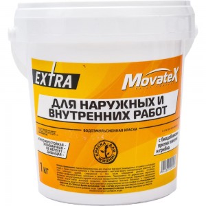 Водоэмульсионная краска Movatex EXTRA для наружных и внутренних работ, 1 кг Т11863