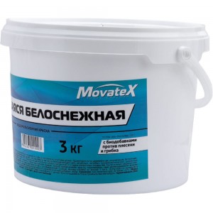 Водоэмульсионная краска Movatex Stroyka моющаяся, белоснежная, 3 кг Т31718