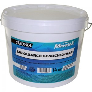 Водоэмульсионная краска Movatex Stroyka моющаяся, белоснежная, 14 кг Т31720