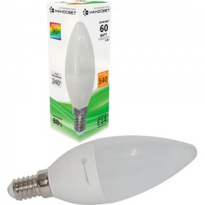 Светодиодная лампа Наносвет LE-CD-60/E14/930, 6Вт, E14, 240 градусов, 540Лм, 3000K, Ra90, L200