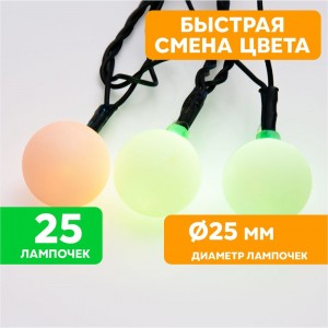Гирлянда Neon-Night Мультишарики d=25мм, 5м, темно-зеленый ПВХ, 25LED RGB 303-559
